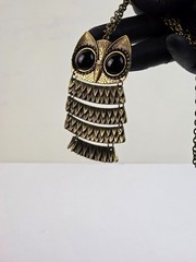 gold tone articulated owl antique necklace
