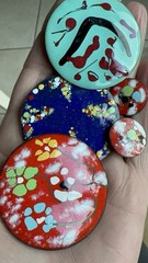 Lot 5 Enamel on Copper Brooch Pins & Earrings Set MCM Artisan Colorful Vintage!