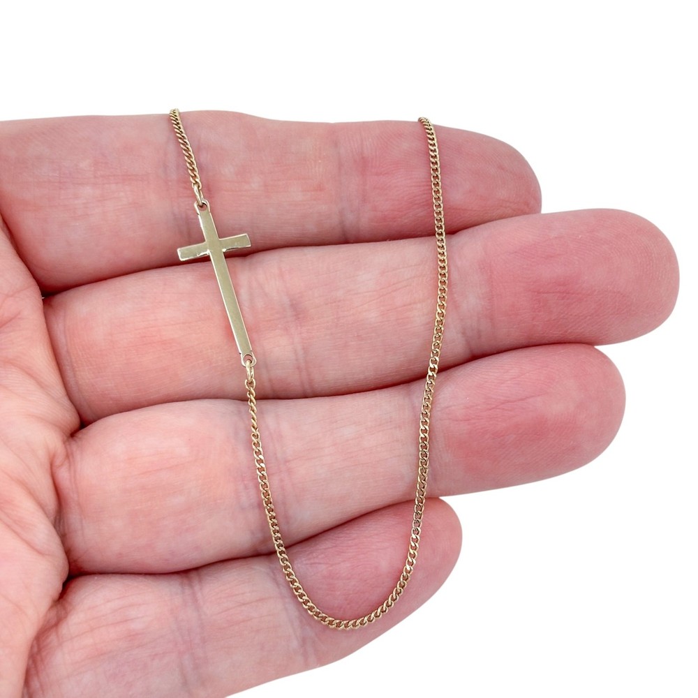 Vintage Sterling Silver 925 Sideways Cross Chain Necklace 16″-18″