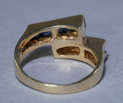 Modernist 14K Yellow Gold .60 Sapphire & NATURAL Diamond Ring Abstract Size 6