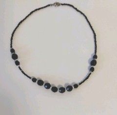 Vintage Black Crystal & Seed Bead Choker Necklace 15 in.