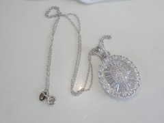 Antique Style Sterling Silver 925 Baguette Cluster CZ Large Pendant Necklace 18″