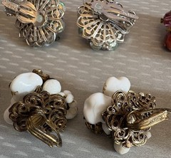 Robert Clip Earring LOT 6 Pair Wired Bead Cluster AB Rhinestone All Signed Vtg