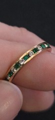 Vintage Gold Tone Channel Set Eternity Ring Green Clear Rhinestone Band Size 7