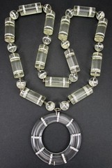 OUTSTANDING ART DECO 1980’S ITALIAN LUCITE RHINESTONE 33″ STATEMENT NECKLACE