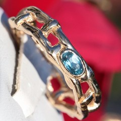 14k yellow gold ring 0.24c blue topaz solitaire sz 9.5 band handmade 5.80g N2640