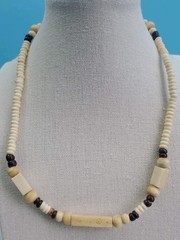 Wooden Round Heishi Beaded Surfer Necklace Choker Tribal Boho Ethnic Cream
