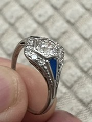 1920s Art Deco Old European Cut Diamond 14k White Gold Ring Antique Engagement