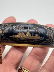 Vintage Siam Bracelet Sterling Silver Niello Enamel Bangle Longship Etched 7.25