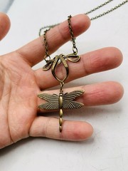 Vintage Style Antiqued Bronze Tone Art Nouveau Dragonfly Elegant 18 in Necklace