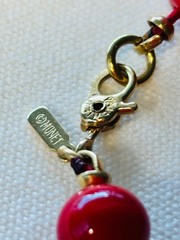 Vintage MONET 32” Red Glass Knotted Bead Necklace