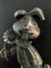 Pewter Bunny Rabbit Brooch Pin Flower Collar Big Teeth Easter Spring Jewelry VTG