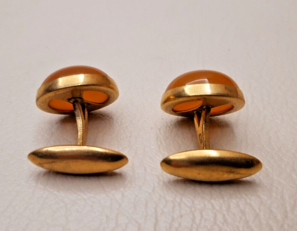 Vintage Cufflinks of the USSR 4ЯК 1950s Honey Amber. Brass. Gilding
