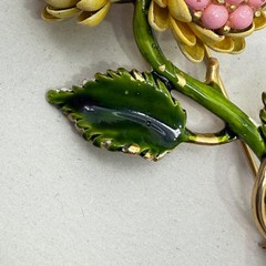 Vintage Enamel Flower Brooch Yellow Pink Green Floral Mid Century Botanical 3″