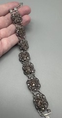 Vintage 800 Silver Filigree Floral Panel Bracelet 7” Ornate European Intricate