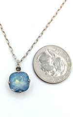 CATHERINE POPESCO Sterling Necklace Blue Glass Pendant 16 18 In