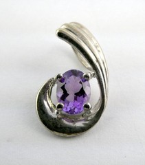 Sterling Silver Ridged Motif Curl Oval Cut Amethyst Slide Pendant 925 2.1g .75In