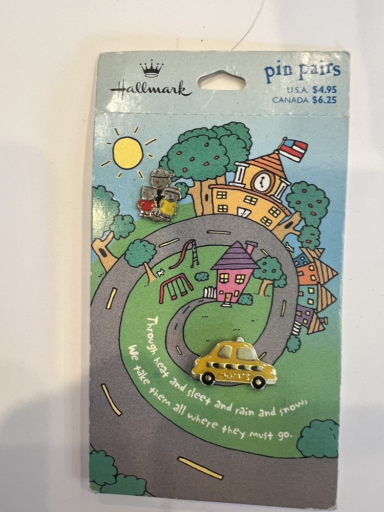 Vtg Hallmark Pin Pairs Mom’s Taxi And School Children Push Pins NWT New On Card