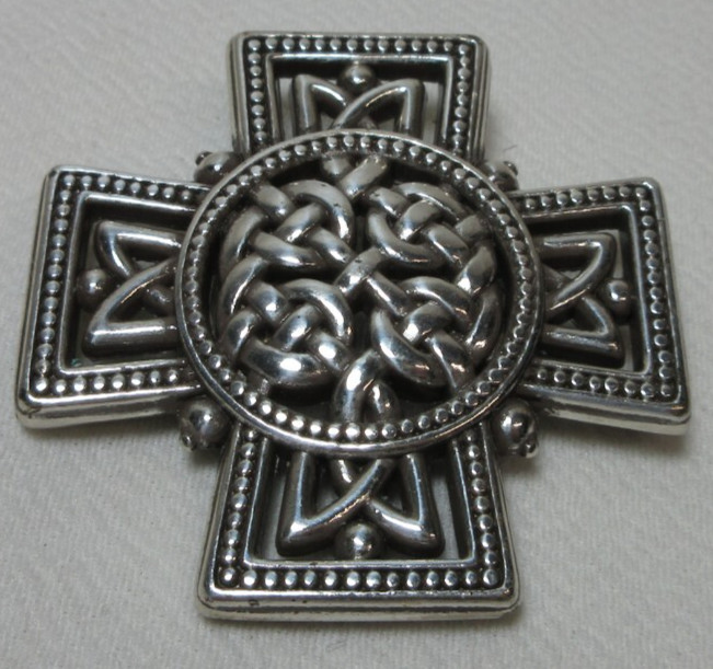 VINTAGE BRIGHTON CELTIC CROSS BROOCH PIN SILVER TONE #110