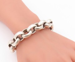 925 Sterling Silver Vintage Bracelet Chunky Interlocking Circles Link BT12203