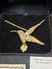Rare Dale Kinkaid Hummingbird Brooch Necklace Ruby Precious Jewels Of Nature