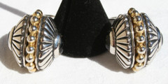 Modernist Earrings Clip-on Black Cabochon Silver Gold Tone MCM