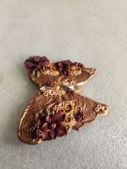 Vintage Decorative Butterfly Brooch • Copper & Maroon Color with Faux Gemstones