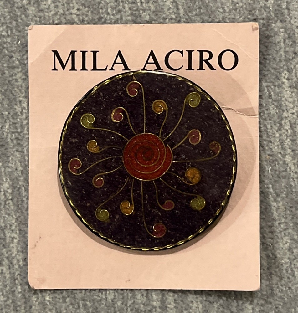 Mila Aciro “Art In Sawdust” Vintage Handmade Brooch Pin Sunburst Collectible New