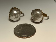 Signed Miriam Haskell Vintage Baroque Pearl Earrings Antique Gold Tone Iconic