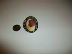 Vintage 925 Sterling Silver Mookaite Jasper Ring W/Beaded Scrollwork- Size 8 1/4