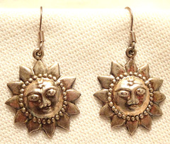 Sun Face Sterling Silver Earrings Vintage