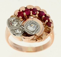 Antique Deco Diamond Ruby Ring .63CT 14K Rose Gold Size 5.5