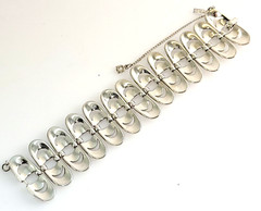 MCM Vintage Monet Signed Rhodium Finish Openwork Statement Bracelet Book Piece