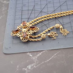 Carl Art CA 12k GF Simulated Topaz Rhinestone Tassel Dangle Lariat Necklace 49 g