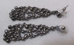 Vtg Vibrant Blue Pink & Grey Crystal Rhinestone Gun Metal Chandelier Post Earrin
