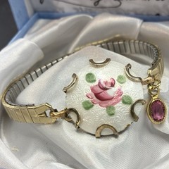 Vintage 10k Yellow Gold Filled Expansion Band Bracelet, Vintage Guilloche Rose