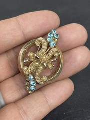Vintage 1940’s “La Vanita Creation” 24K Gold Plated Jewelry Set Blue Earrings