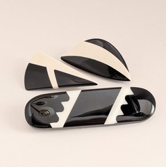 Vintage Brooches Black White Mod Pop Art Geometric Bold 60s Asymmetrical Lot 3