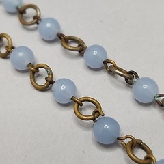 Vintage Glass Beaded Necklace Blue Gold Tone Choker 16″