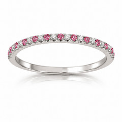18K White Gold Natural Diamond & Pink Sapphire Eternity Wedding Band Ring