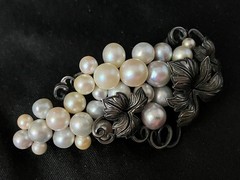 Vintage Sterling Silver Pearl Brooch 27 Multicolor Grape Vine Cluster 20g Tested