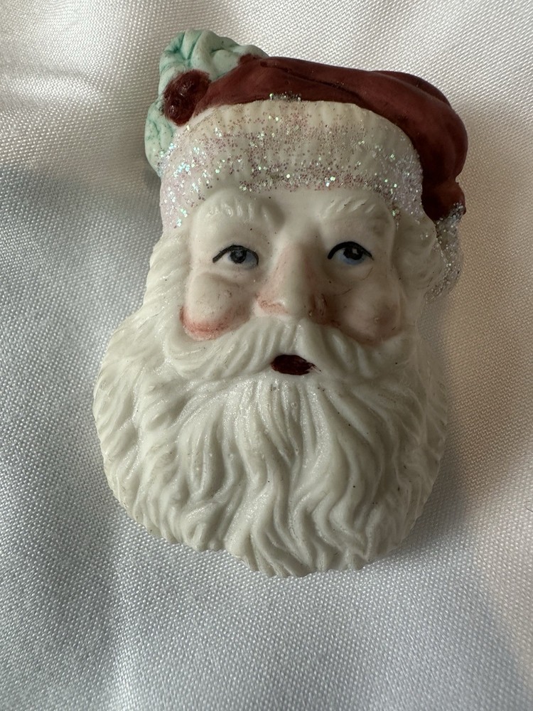 Ceramic Santa Claus Christmas Brooch Pin 2 Inches Tall- Hand Painted Signed