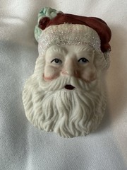 Ceramic Santa Claus Christmas Brooch Pin 2 Inches Tall- Hand Painted Signed