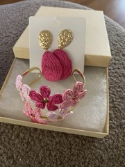 Earrings Are Pink & Gold tone And Bracelet Is Different Shades Of Pink.