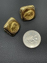 Vtg Coin Clip-on Earrings Gold Tone Roman Greek Revival Costume Jewelry Talbots