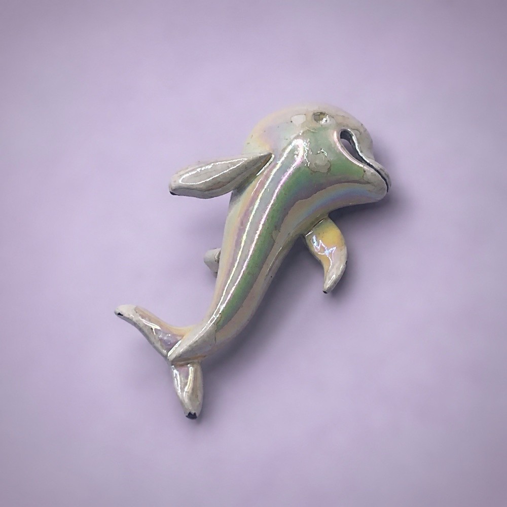 Beluga Whale Brooch Pin Dolphin Iridescent White • Vintage Jewelry