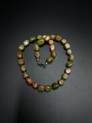 Vintage Natural Unakite Nugget Necklace | Hand Knotted Gemstone Bead Necklace