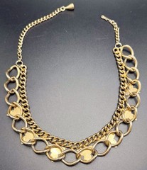 Vintage Gold Tone Chunky Chain Choker Necklace Abstract Flower Accents 16.5” Adj