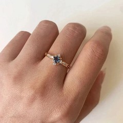 Art Deco London Blue Topaz Diamond 14k Yellow Birthday, Wedding, Engagement Ring