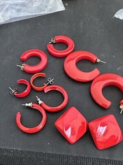 VTG 1960’s/70s RED LUCITE & Metal Pierced Earrings, Lot Of 5 Pr-Costume Jewelry